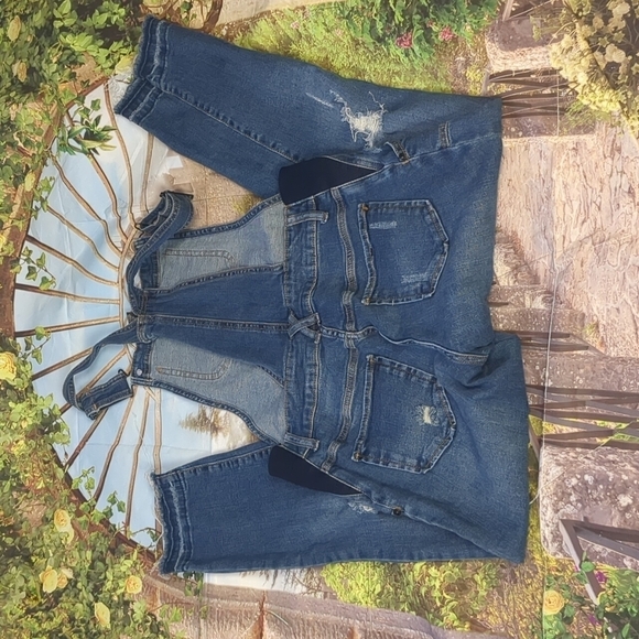 INDIGO blue maternity overalls distressed fringe size XS - Picture 4 of 6